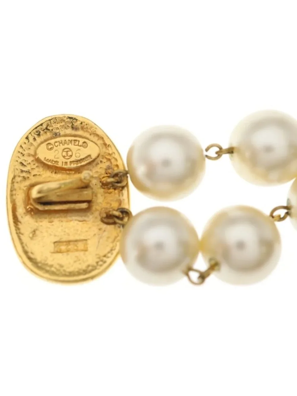 Chanel CC Logo Crown Faux Pearl Bracelet White Gold